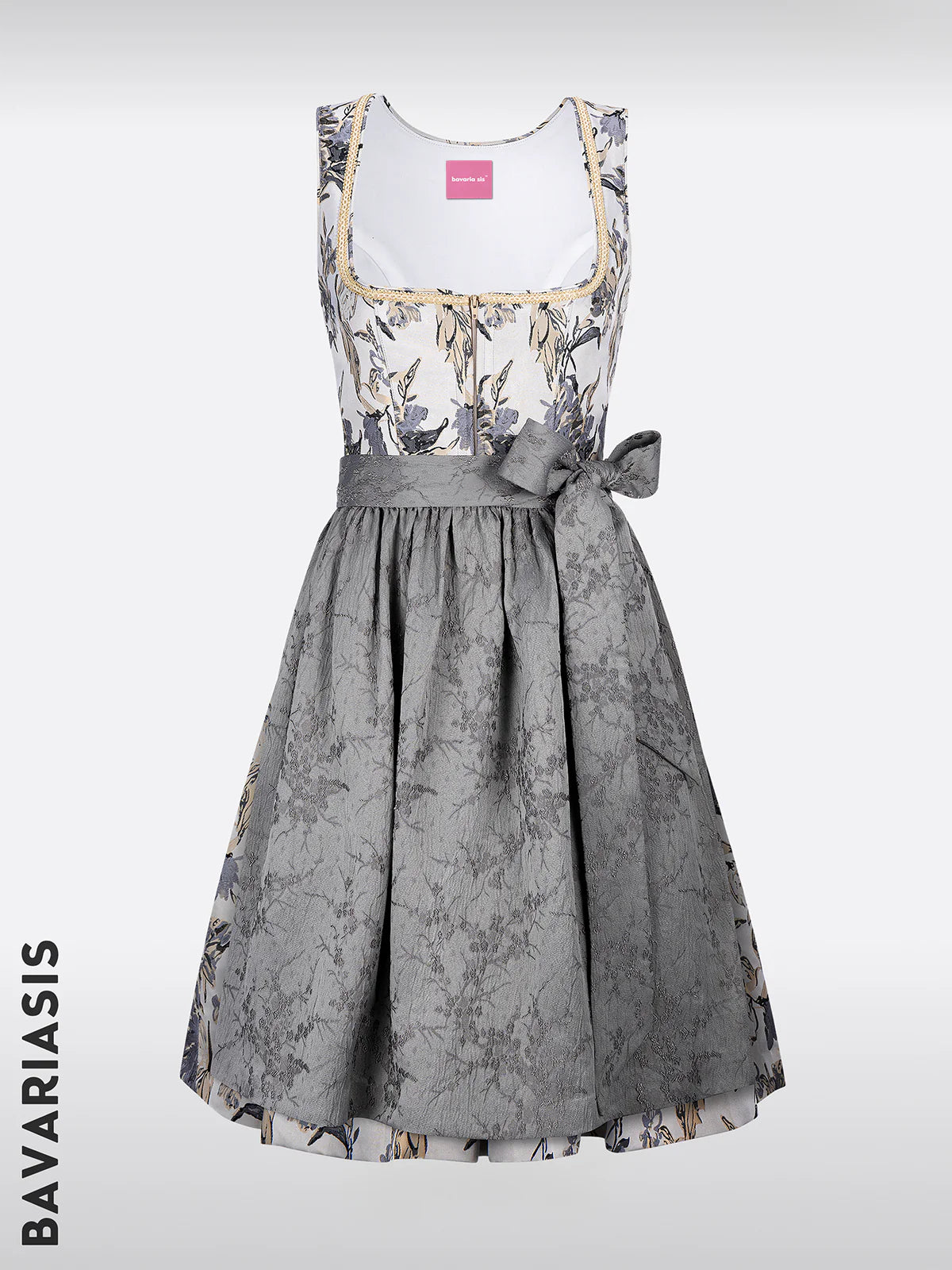 The variety of dirndls: gray, with zipper at the front