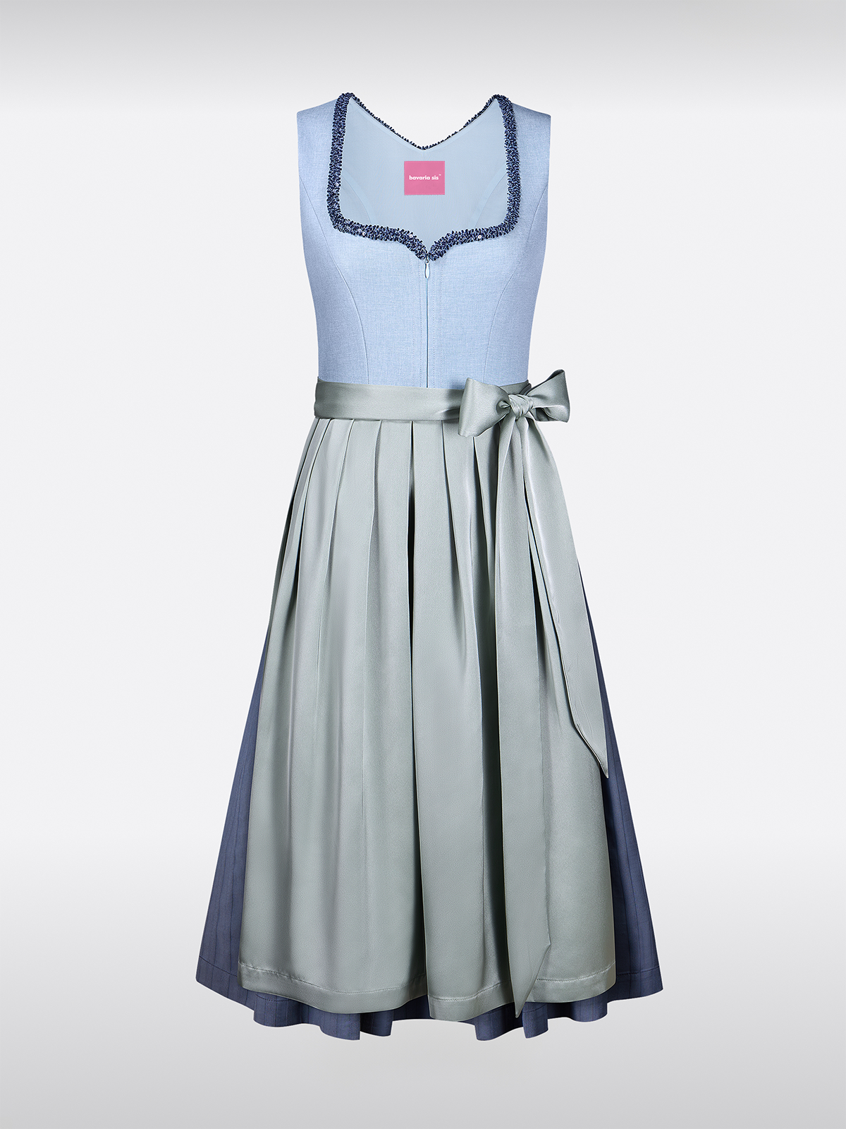 Blau Herz-Ausschnitt Strukturiertes Muster Dirndl