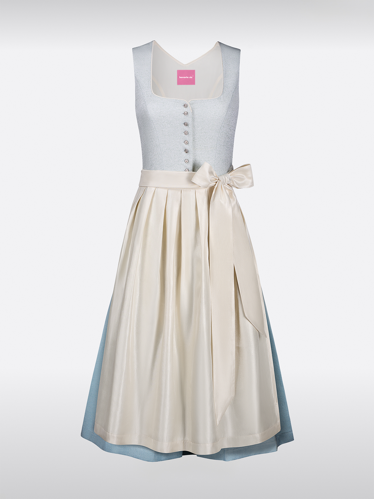 Blau Herz-Ausschnitt Knöpfen Strukturiertes Muster Dirndl