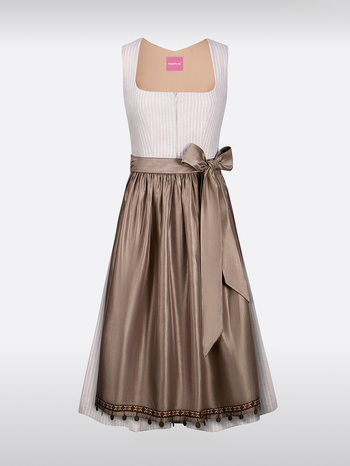 Dirndl in Beige Gerader Ausschnitt Strukturiertes Muster