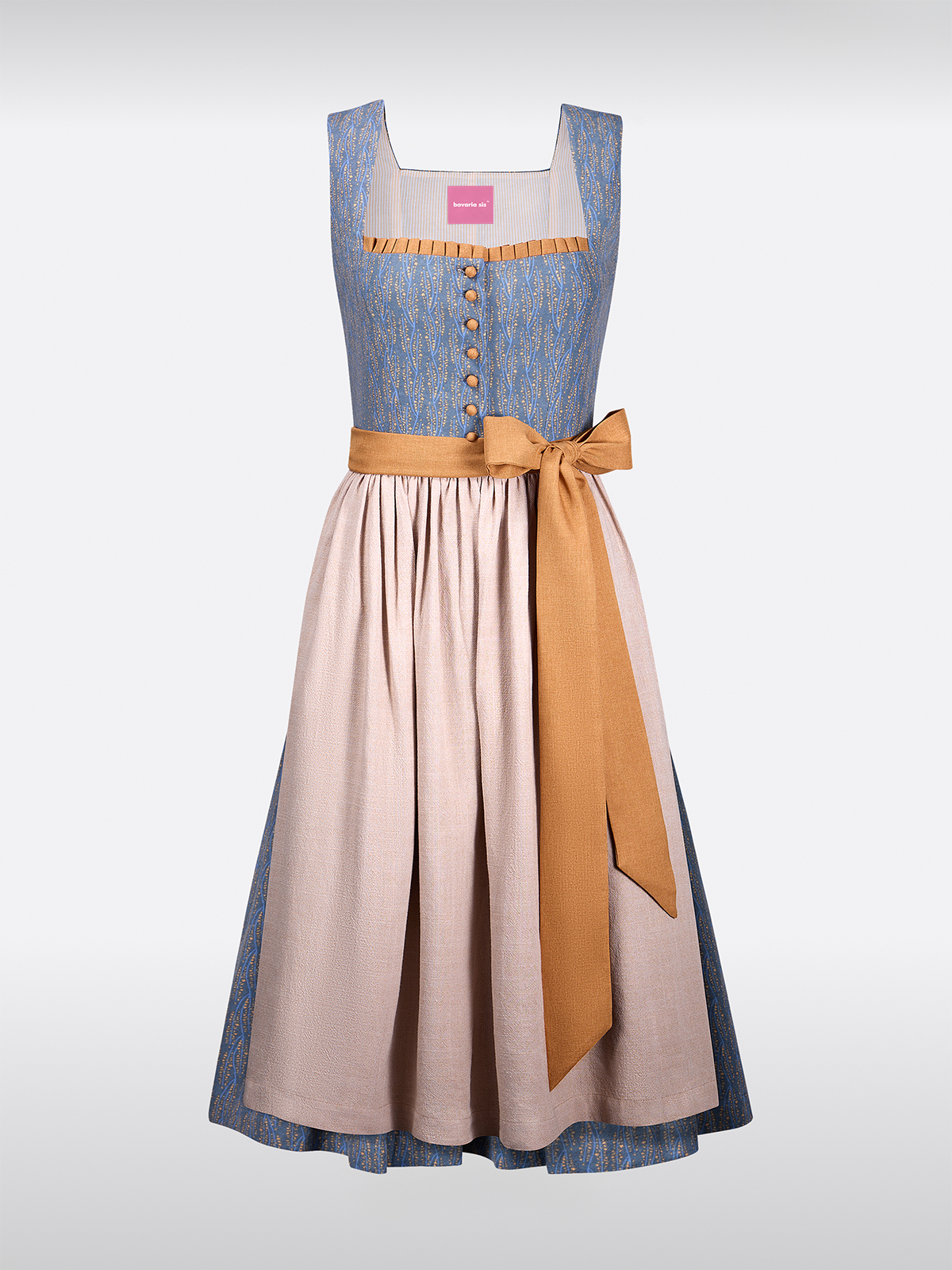 Blau Gerader Ausschnitt Knöpfen Floralem Muster Dirndl