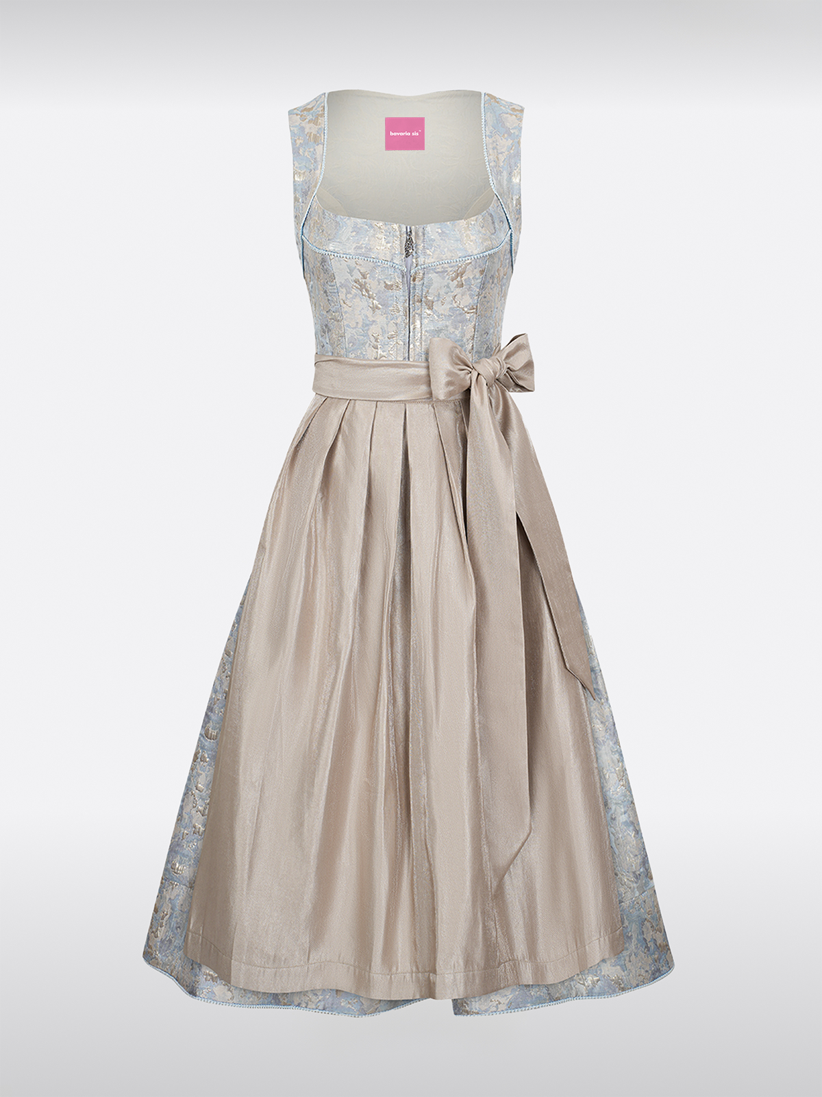 Blau Gerader Ausschnitt Reißverschluss Vorne Dirndl