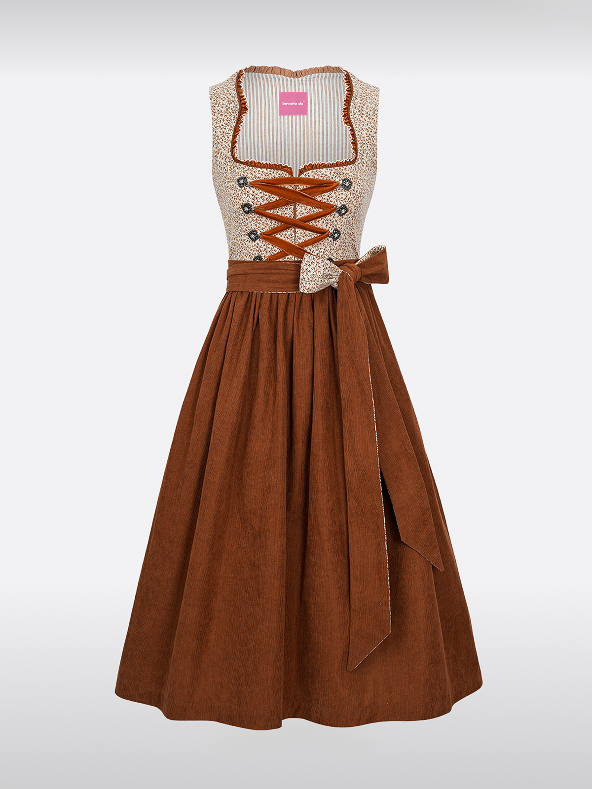 Braun Herz-Ausschnitt Reißverschluss Vorne Dirndl