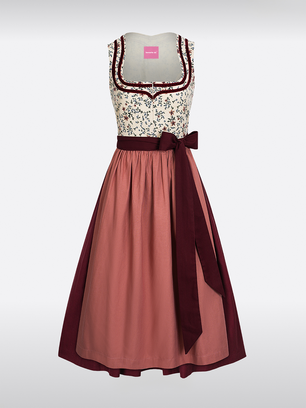 Rot Gerader Ausschnitt Reißverschluss Vorne Dirndl