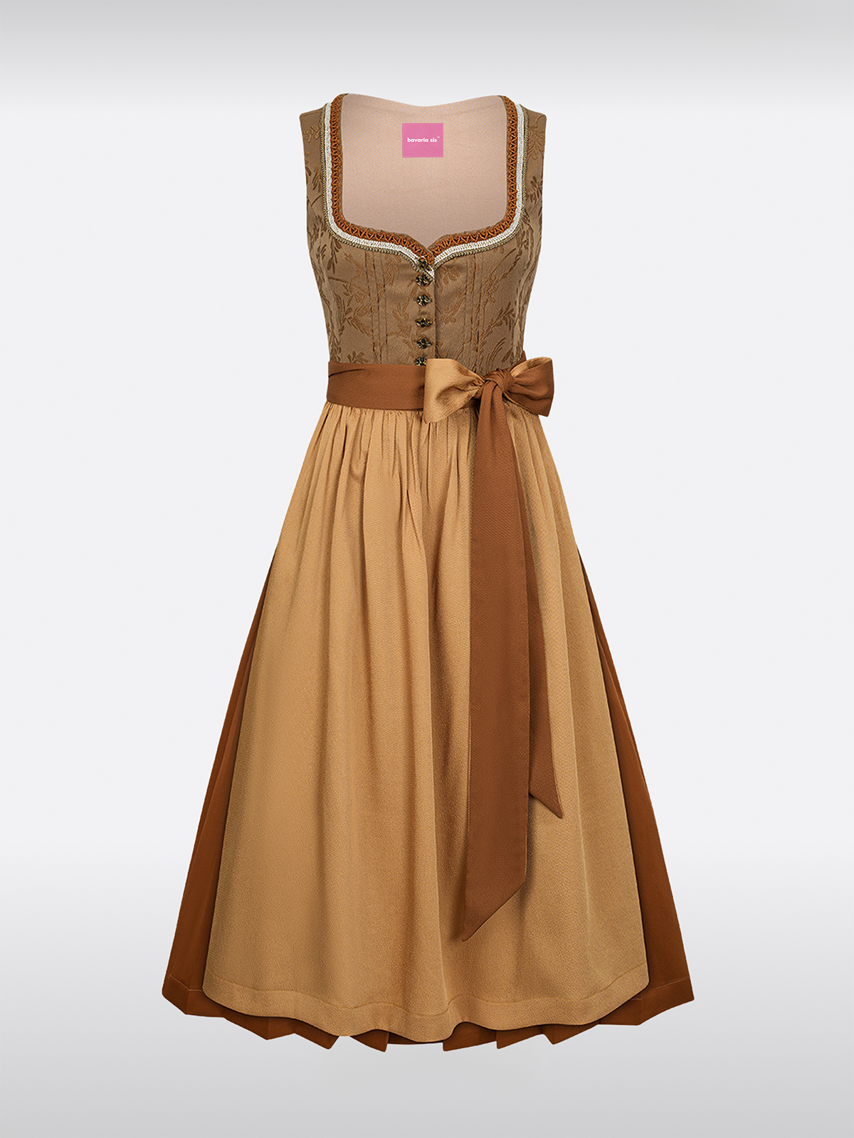 Gelb Herz-Ausschnitt Knöpfen Dirndl