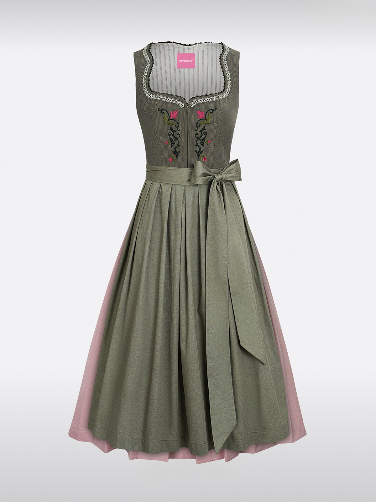 Grün Herz-Ausschnitt Reißverschluss Vorne Dirndl