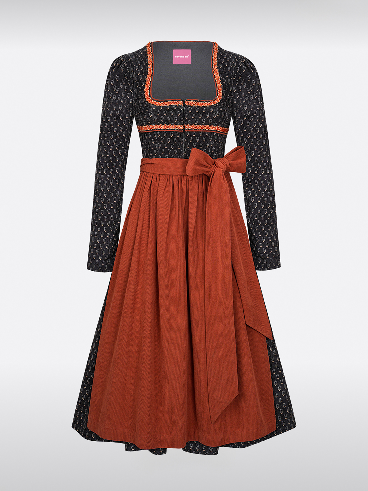 Schwarz Herz-Ausschnitt Knöpfen Dirndl