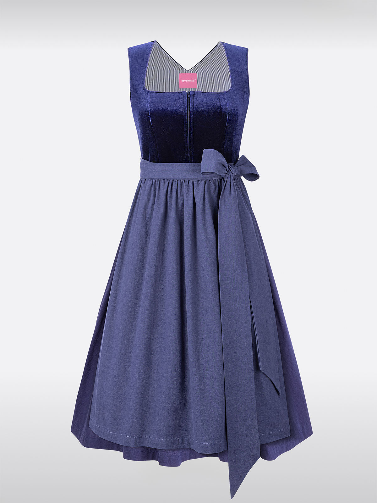 Blau Samt Dirndl mit Gerader Ausschnitt