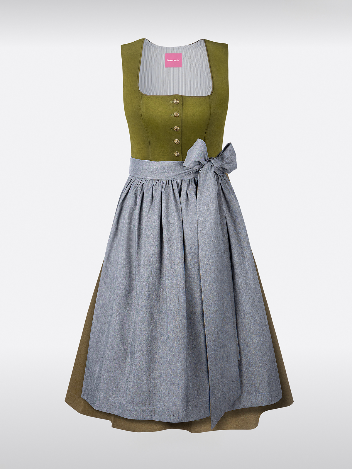 Grün Dirndl mit Wildleder-Mieder Gerader Ausschnitt