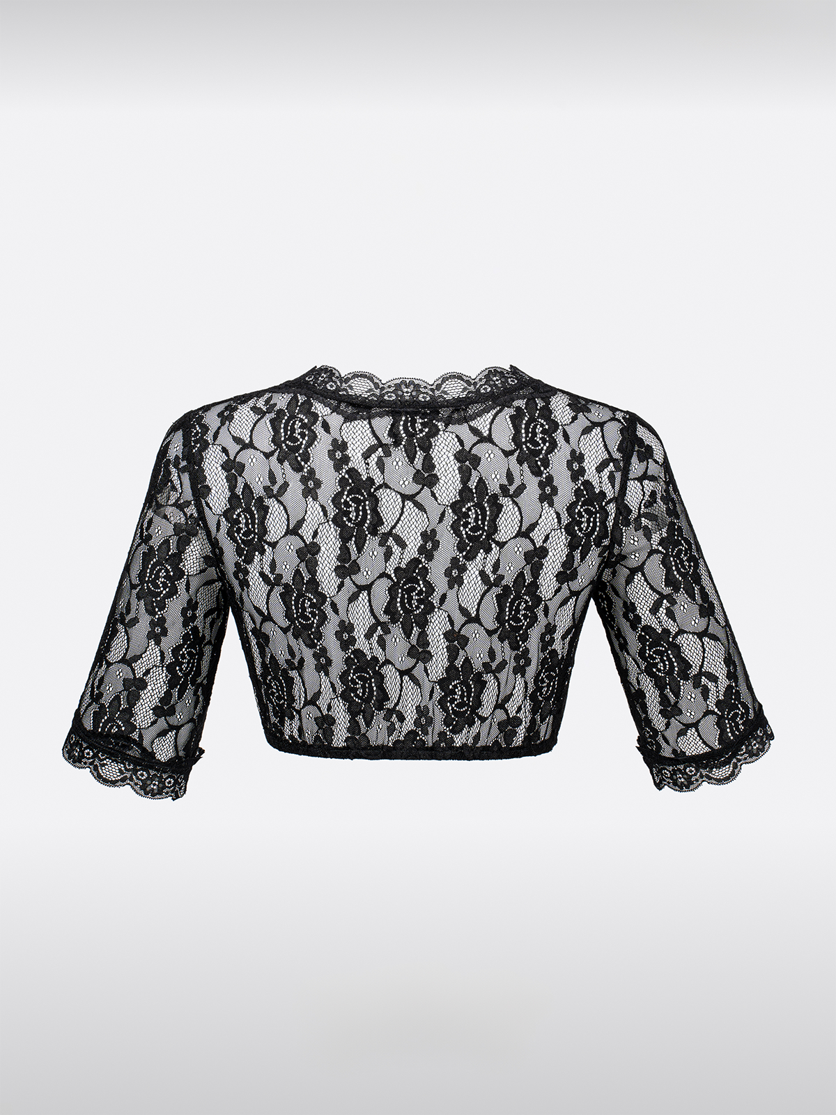 Schwarze Langarm Dirndlbluse aus Lochspitze