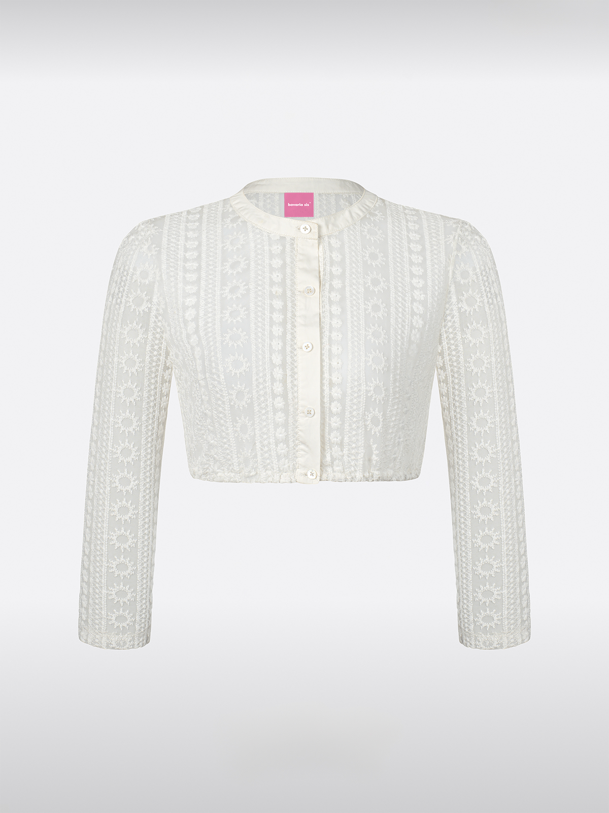 Weiß Langarm Hochgeschlossen Dirndlbluse aus Spitze