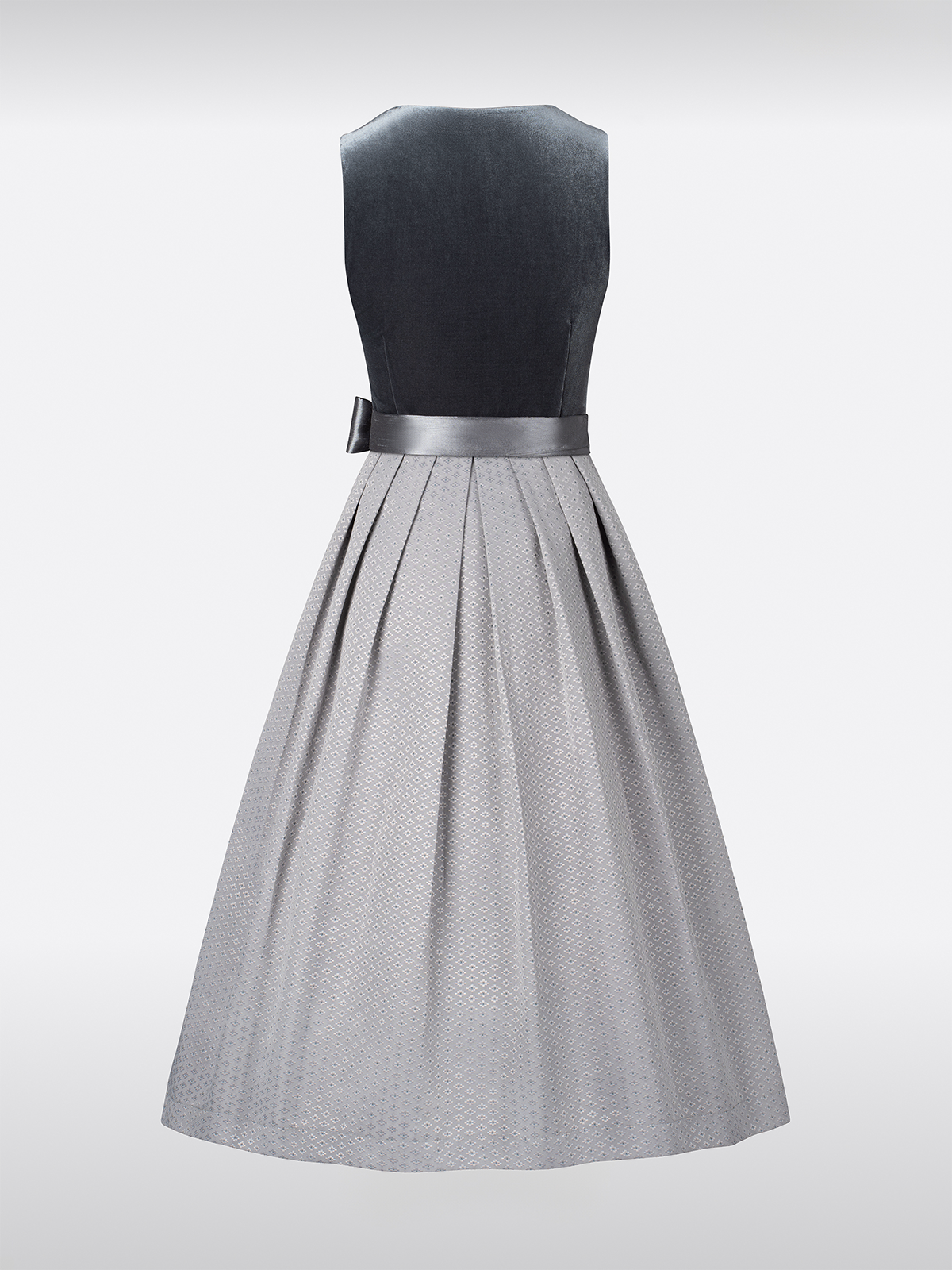 Samt Dirndl in Grau mit Gerader Ausschnitt