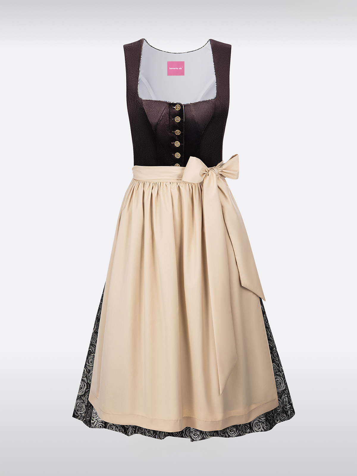 Samt Dirndl in Braun mit Gerader Ausschnitt Floralem Muster