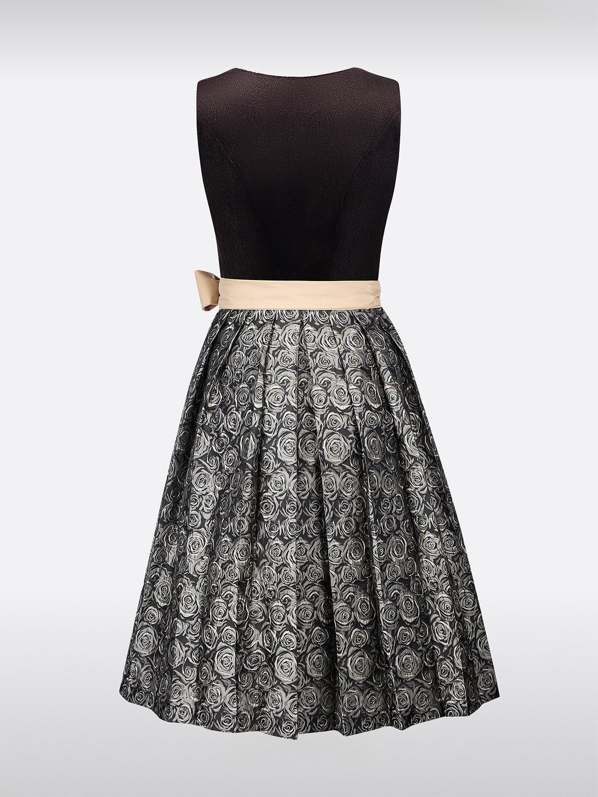 Samt Dirndl in Braun mit Gerader Ausschnitt Floralem Muster