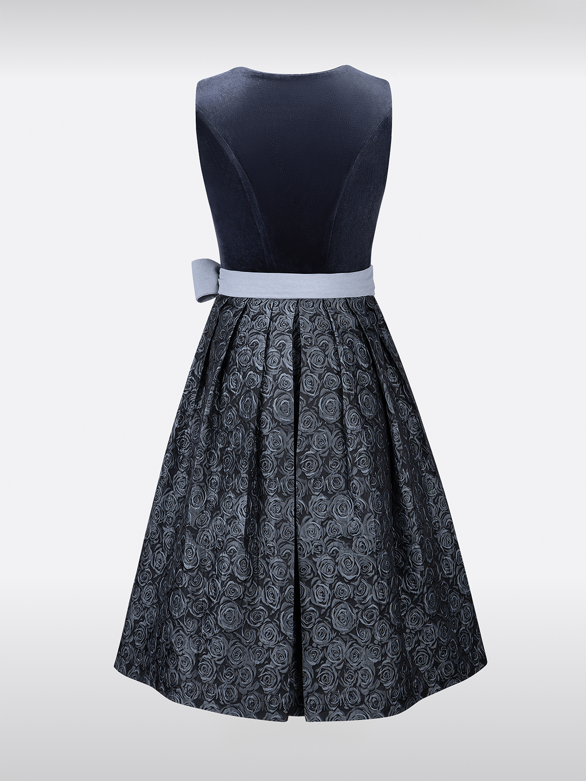 Samt Dirndl in Blau mit Gerader Ausschnitt Knöpfen Floralem Muster