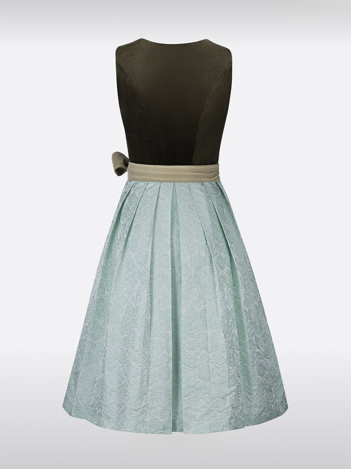 Samt Dirndl in Grün mit Gerader Ausschnitt Knöpfen Floralem Muster