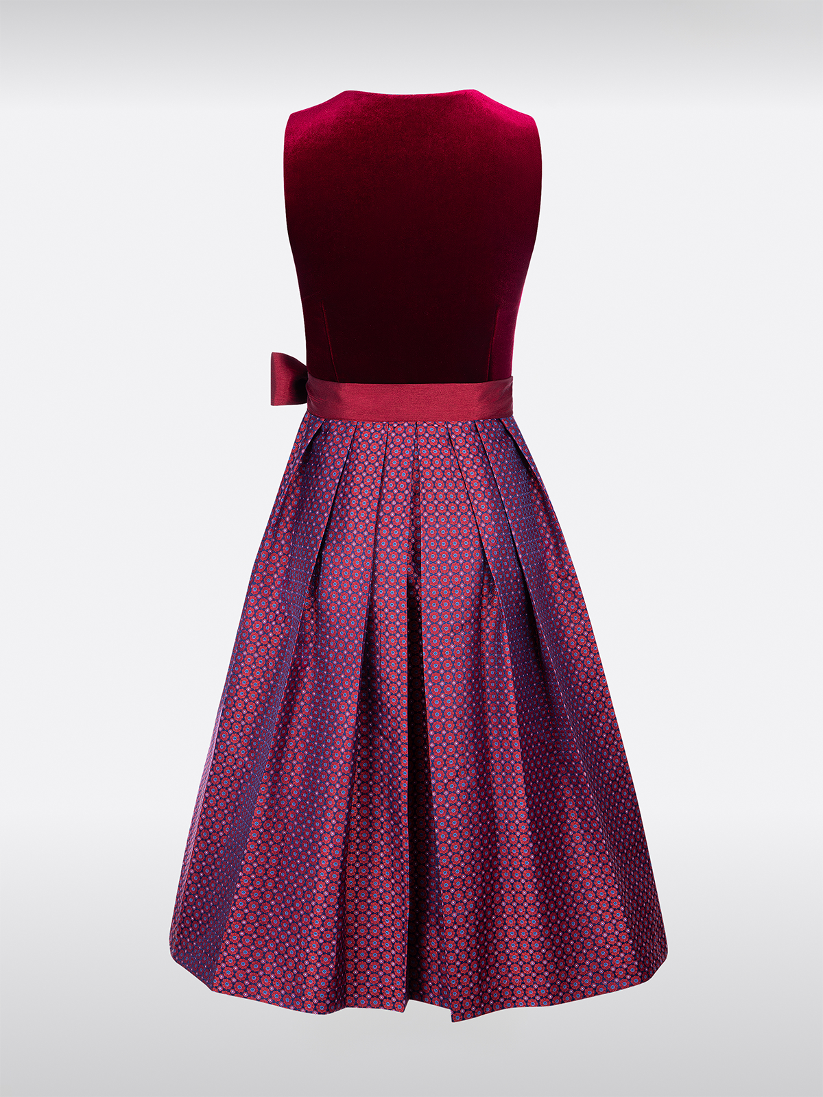 Rot Samt Dirndl Gerader Ausschnitt Strukturierter