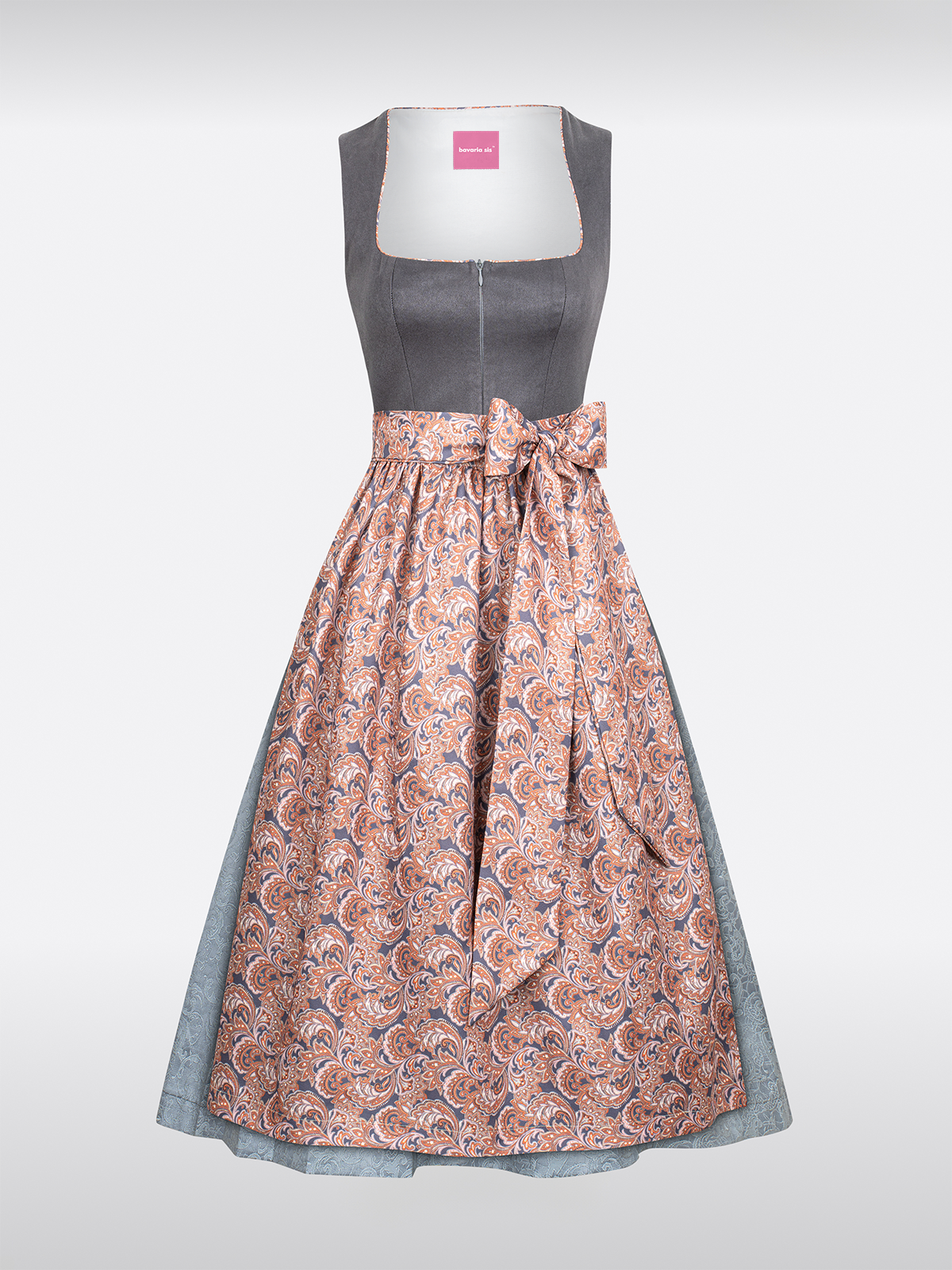 Grau Gerader Ausschnitt traditionell Dirndl mit Wildleder-Mieder