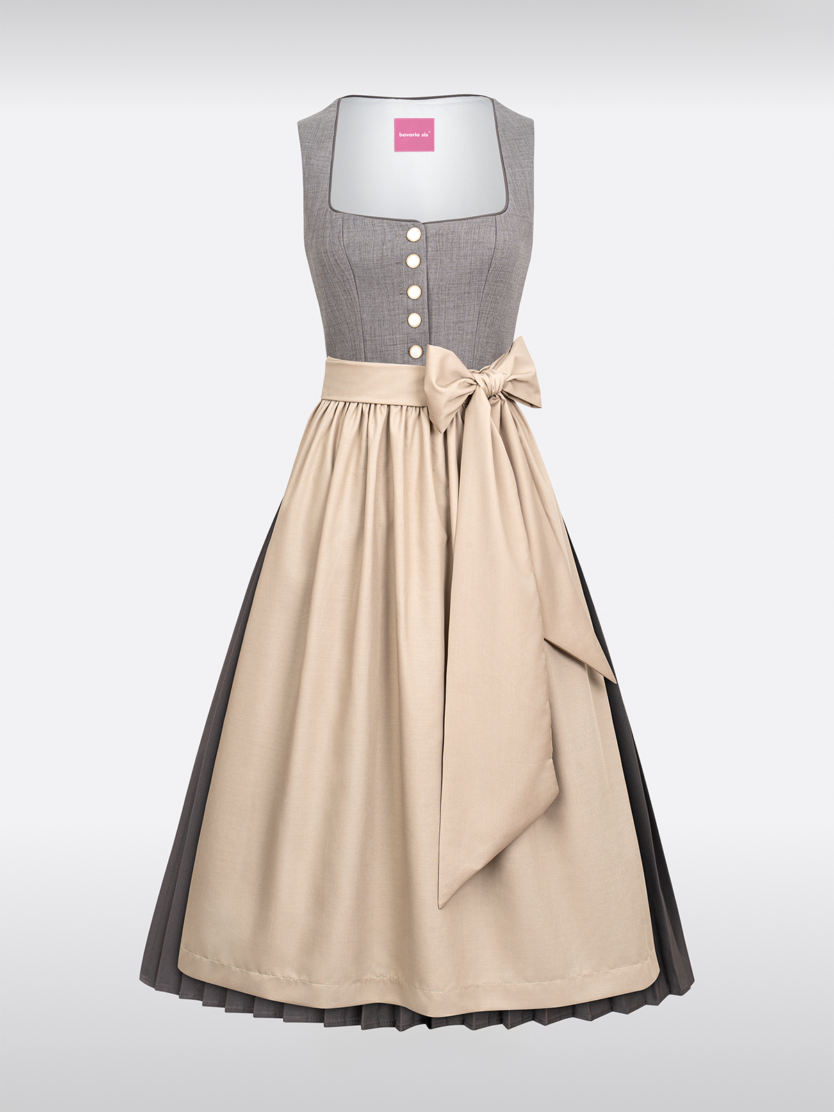 Grau Gerader Ausschnitt traditionell Dirndl