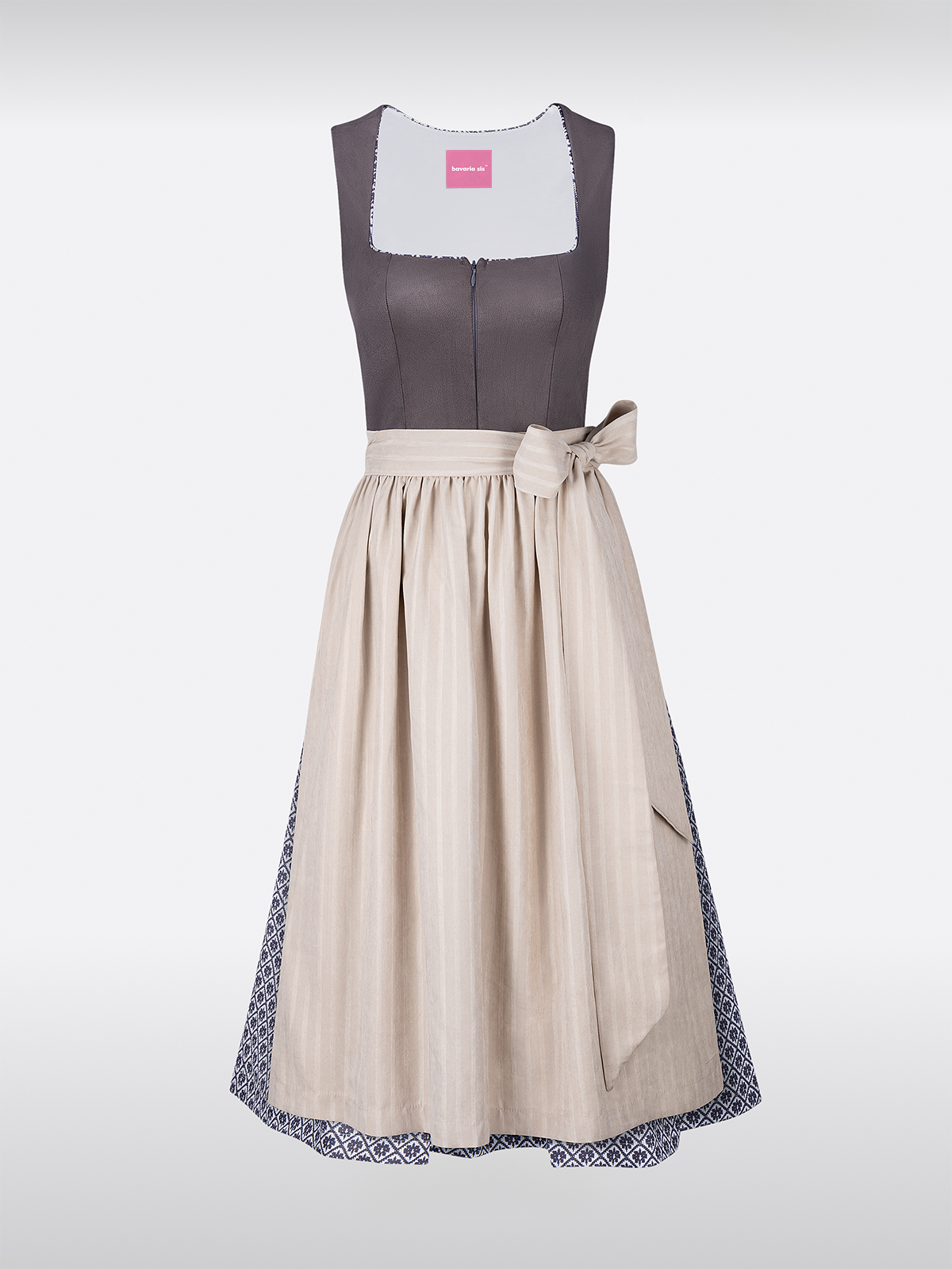 Grau Gerader Ausschnitt Strukturiertes Muster Dirndl