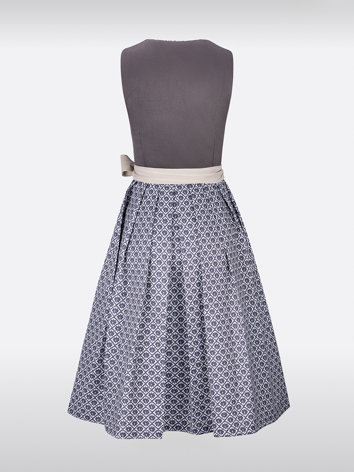 Grau Gerader Ausschnitt Strukturiertes Muster Dirndl