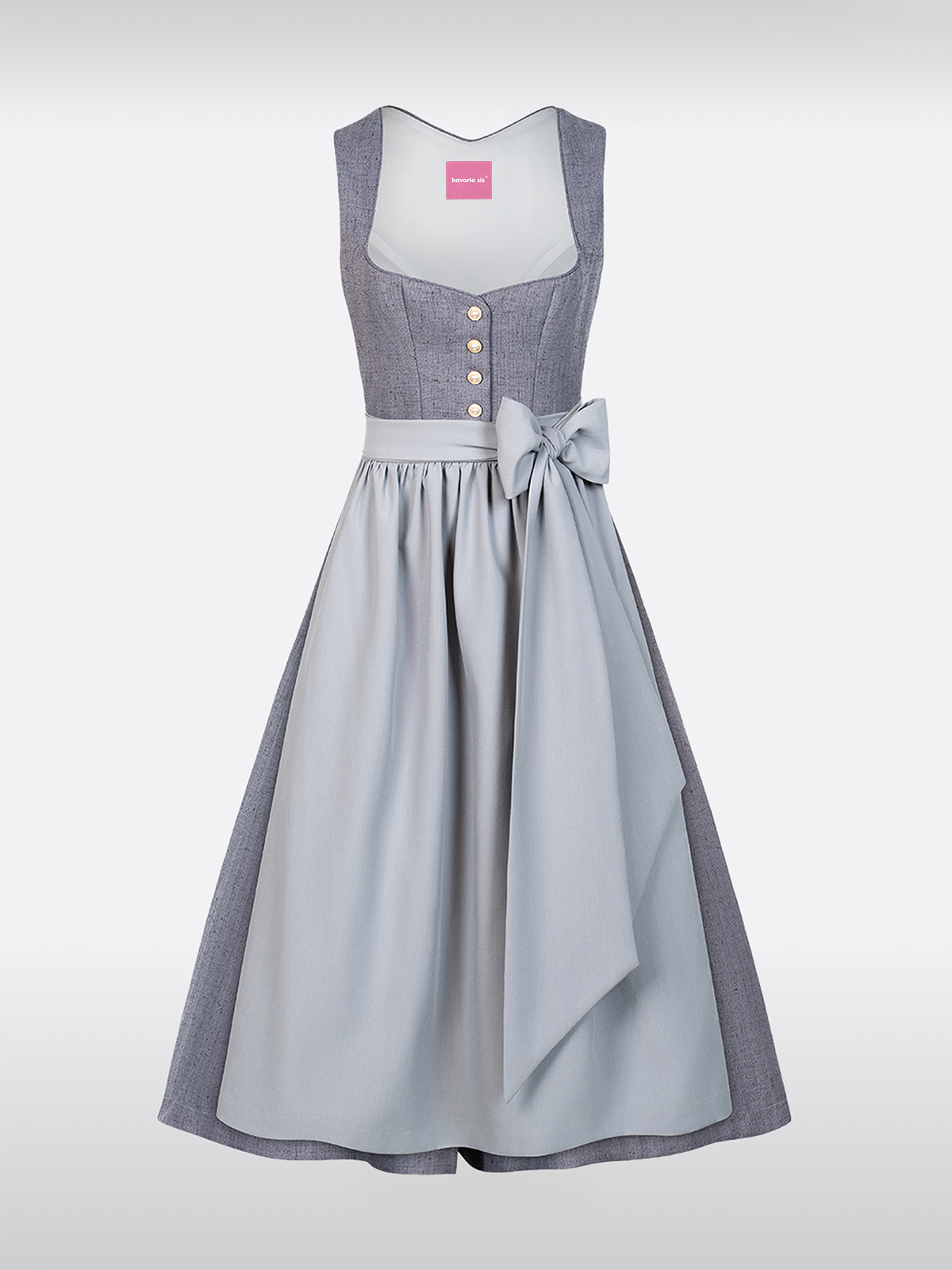 Grau Herz-Ausschnitt Knöpfen Dirndl