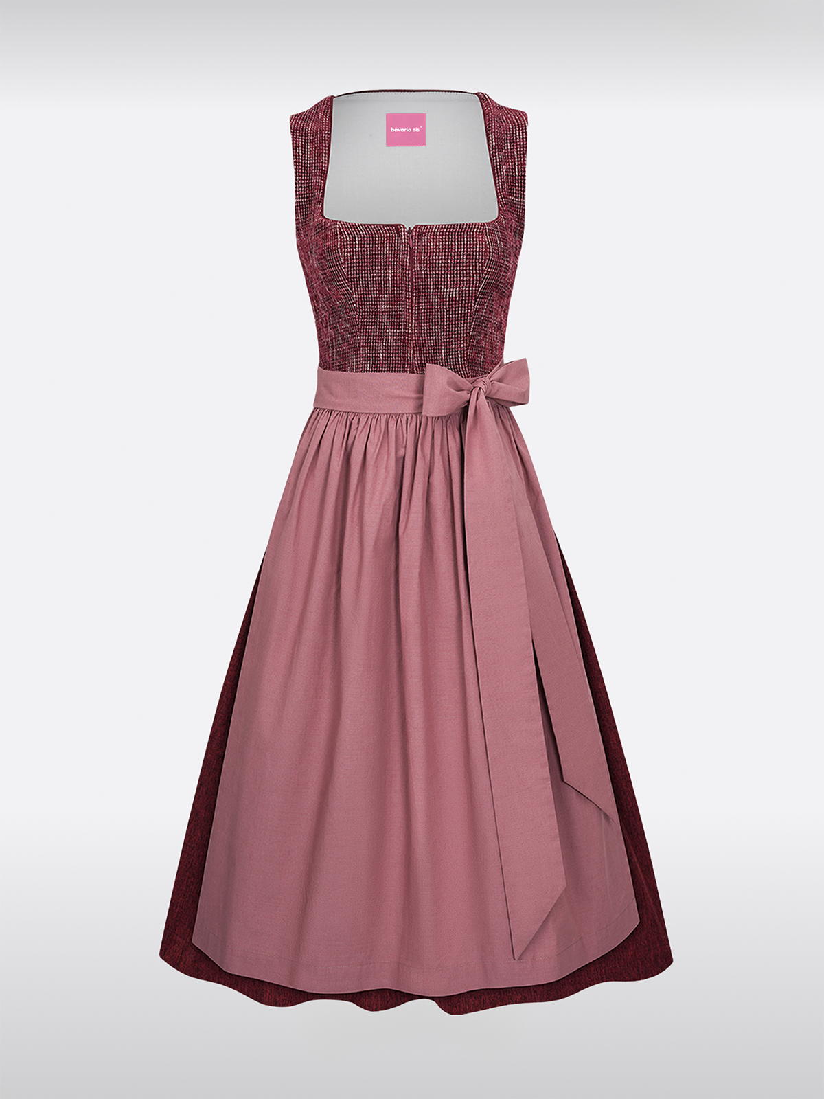 Rot Gerader Ausschnitt Reißverschluss Vorne Dirndl