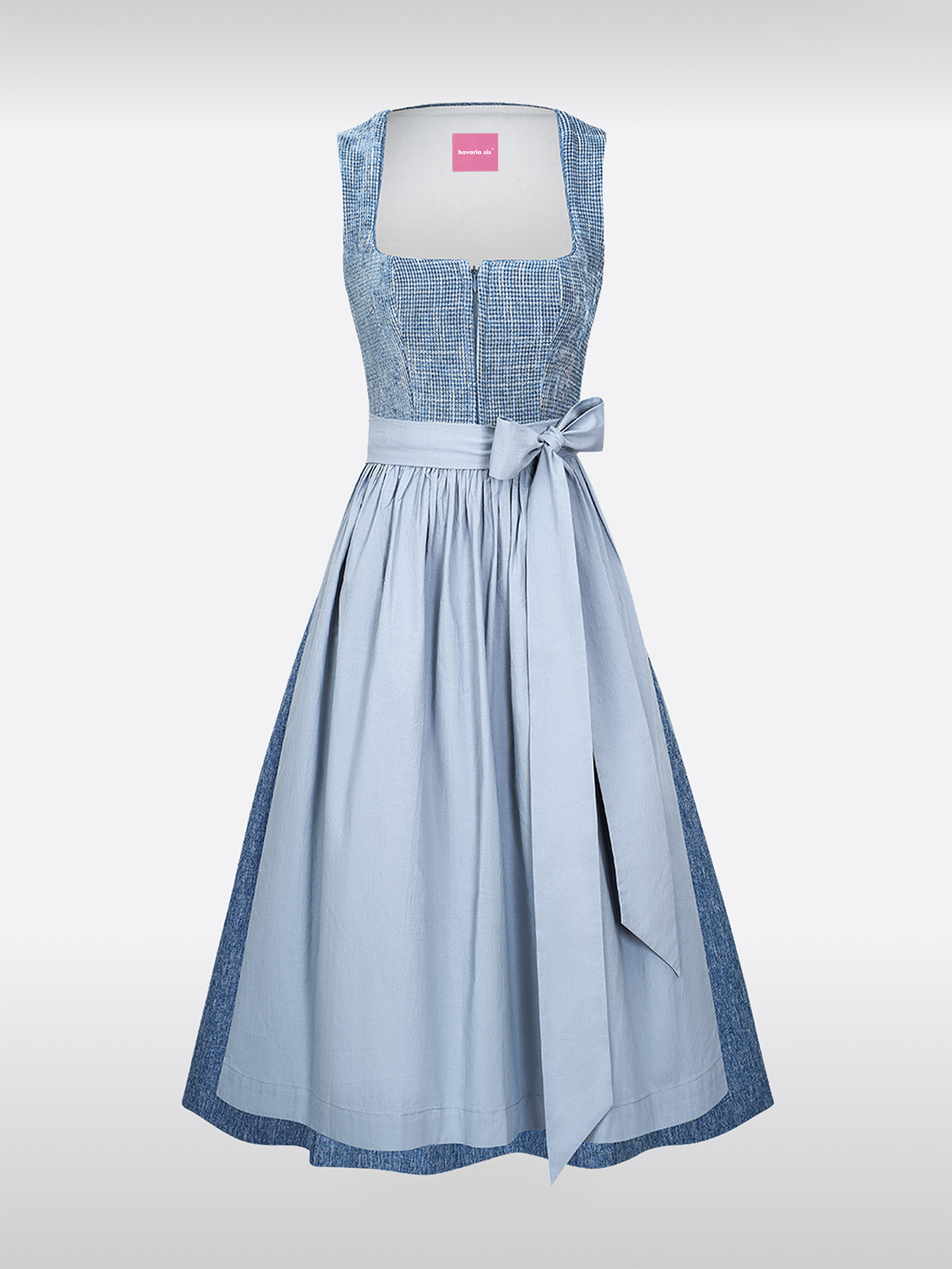 Blau Gerader Ausschnitt Reißverschluss Vorne Dirndl