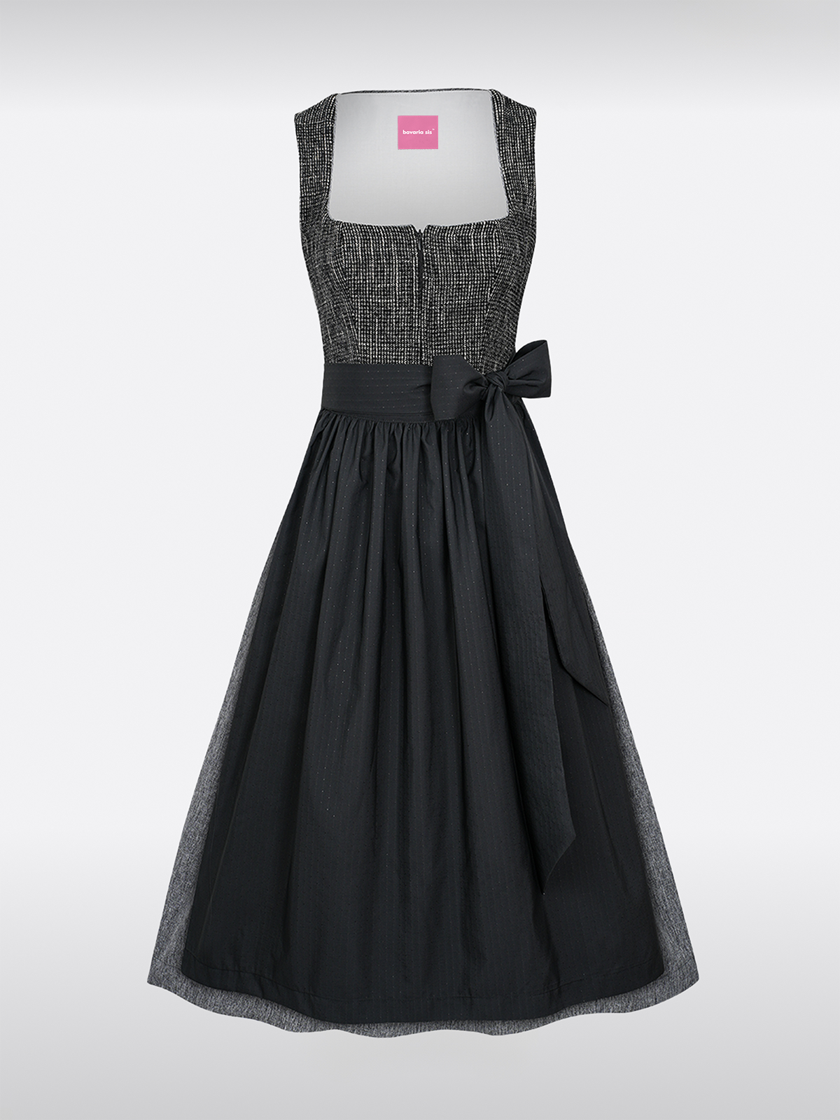 Schwarz Gerader Ausschnitt Reißverschluss Vorne Dirndl