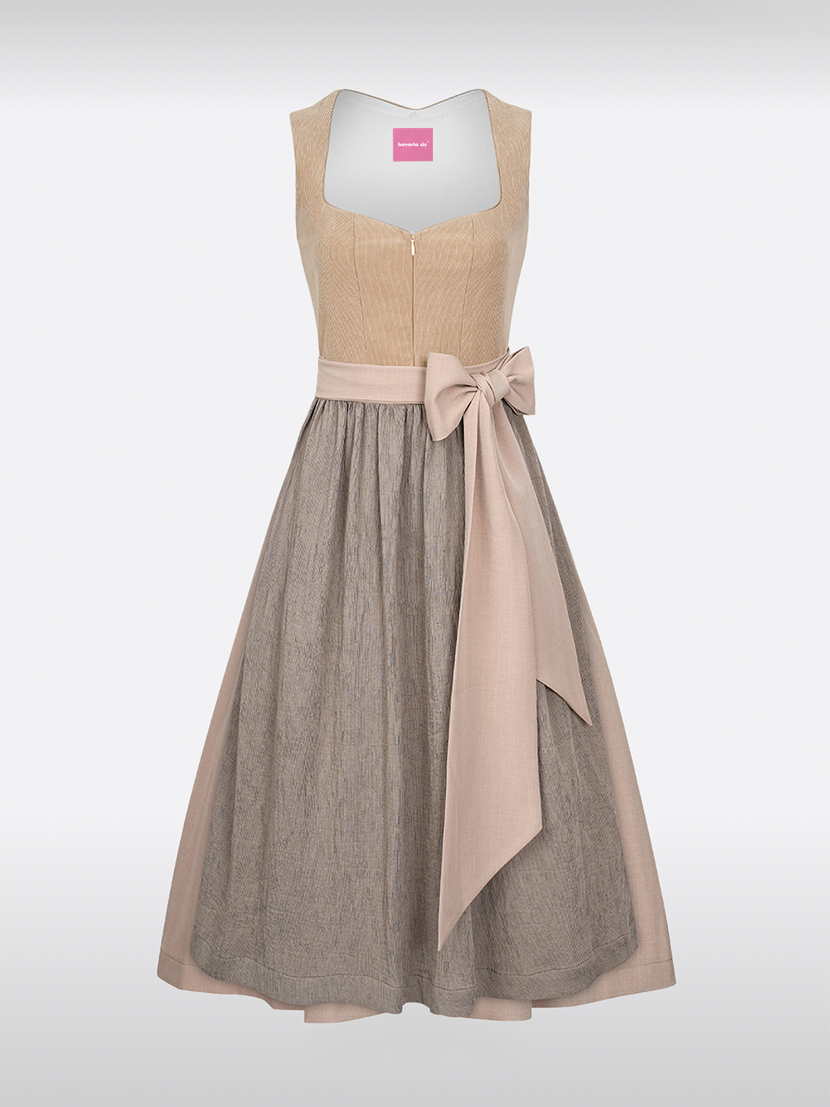 Braun Herz-Ausschnitt Reißverschluss Vorne Dirndl