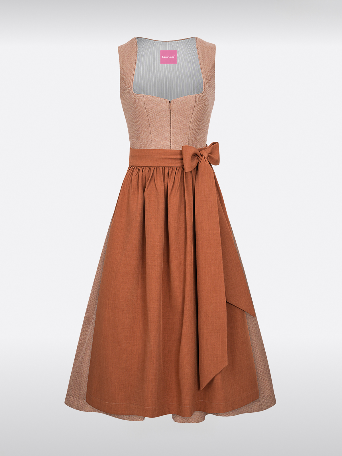 Braun Herz-Ausschnitt Reißverschluss Vorne Dirndl