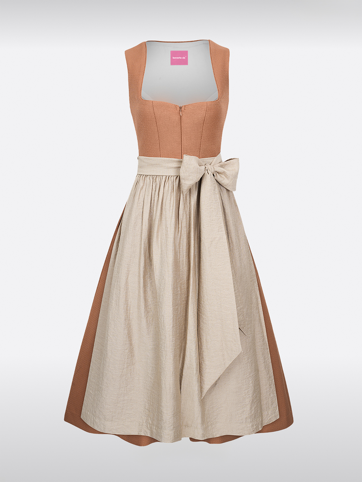 Orange Herz-Ausschnitt Reißverschluss Vorne Dirndl