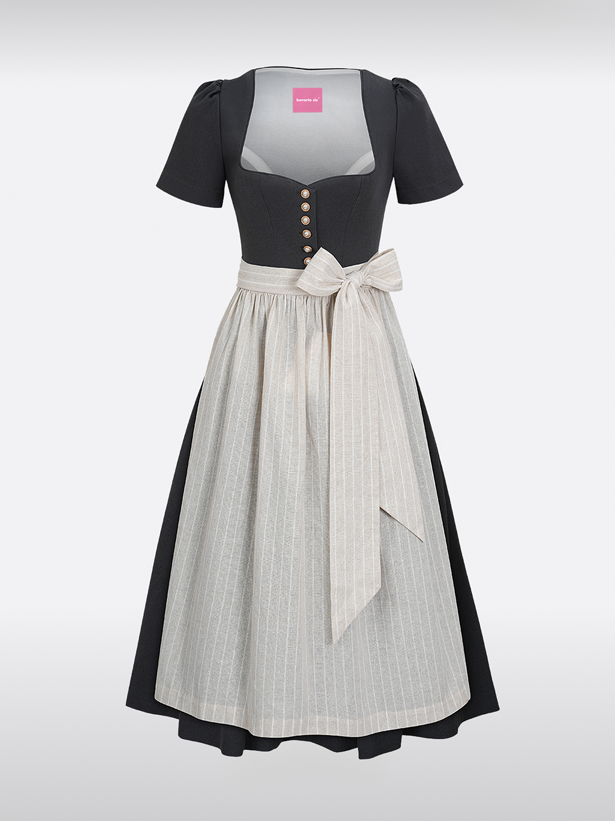 Grau Herz-Ausschnitt Knöpfen Dirndl