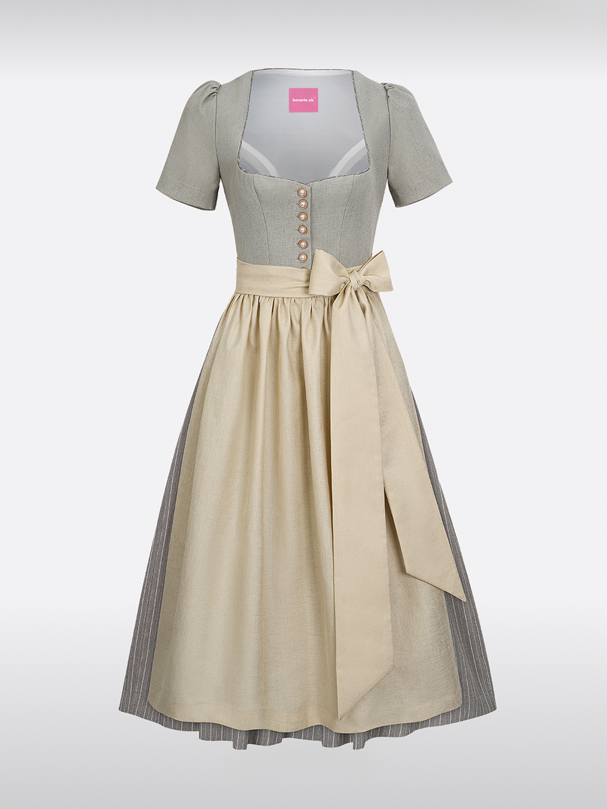 Grau Herz-Ausschnitt Knöpfen Dirndl