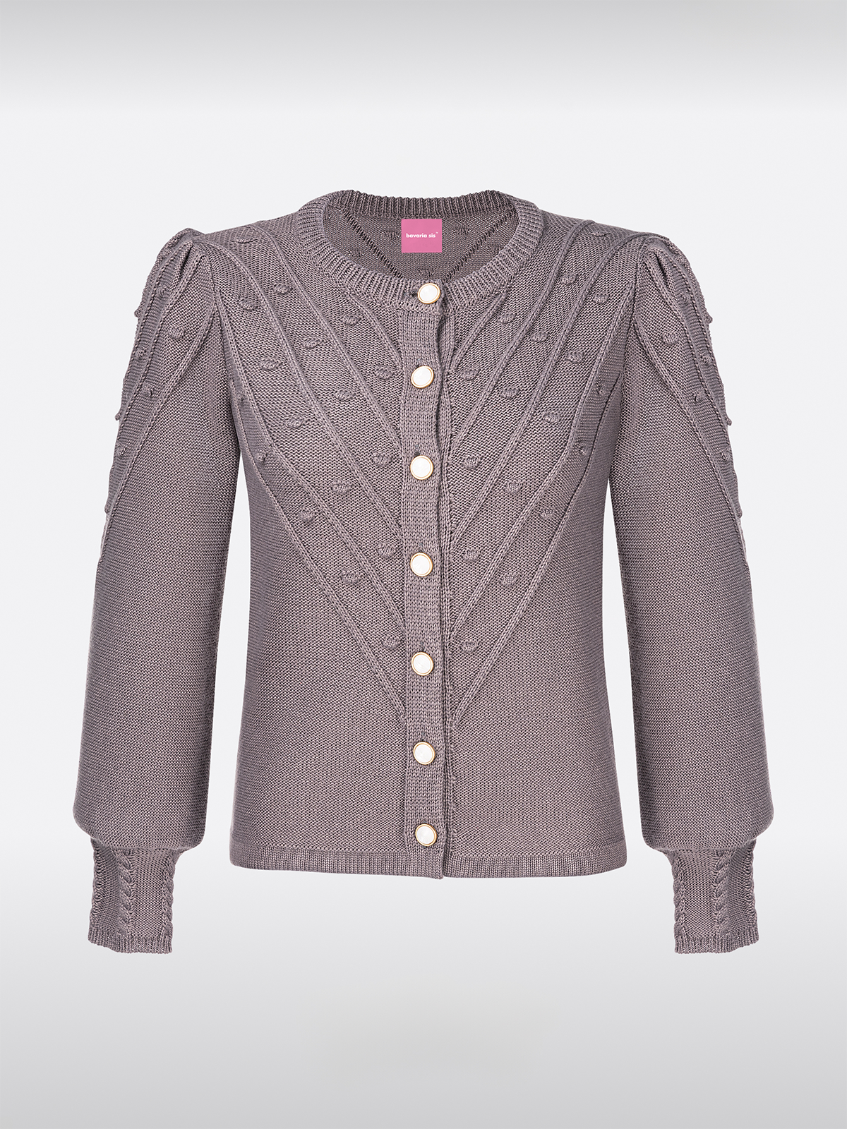 Grau Rundhals Lockere Knöpfen Strick