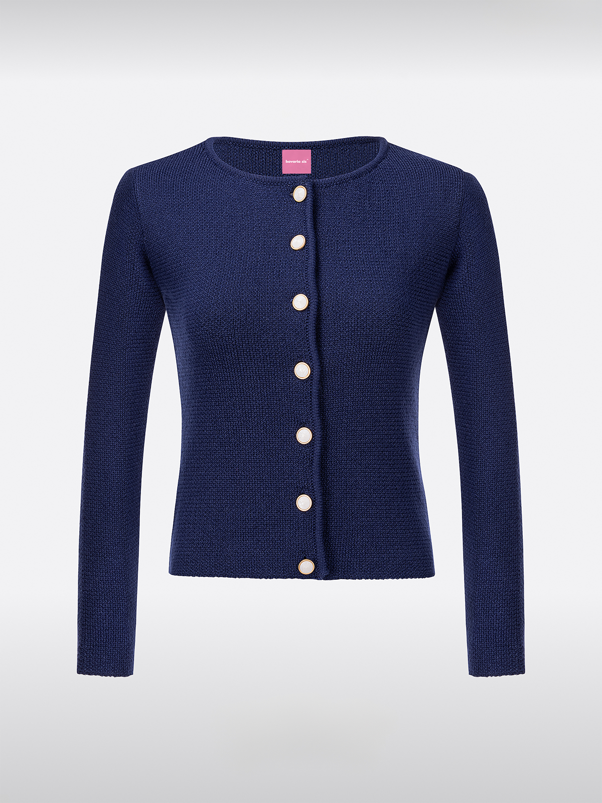 Blau Rundhals Slim-Fit Knöpfen Strick