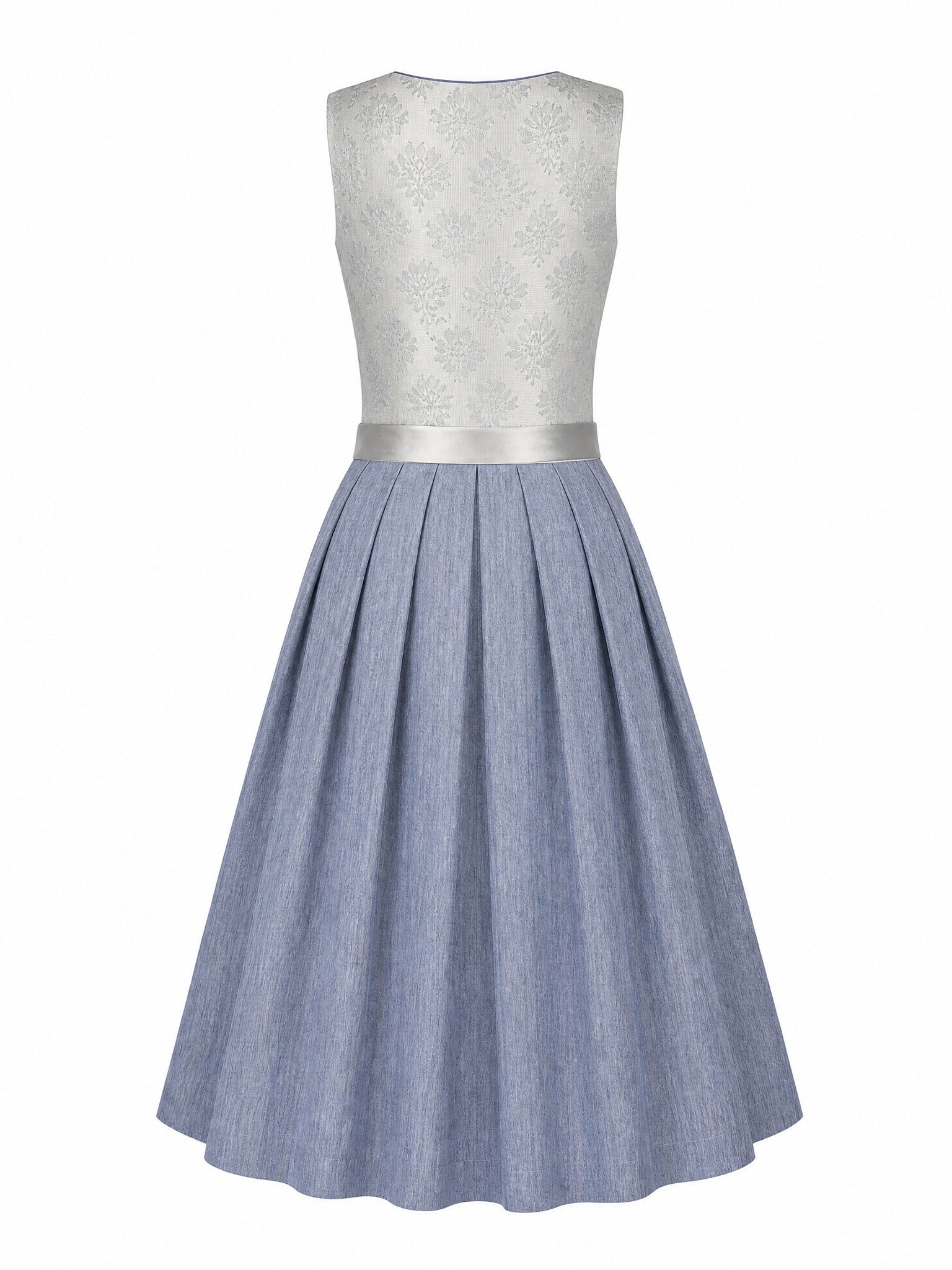 Dirndl Anika in Rauchflieder mit Perlgrau Schürze - Rückansicht