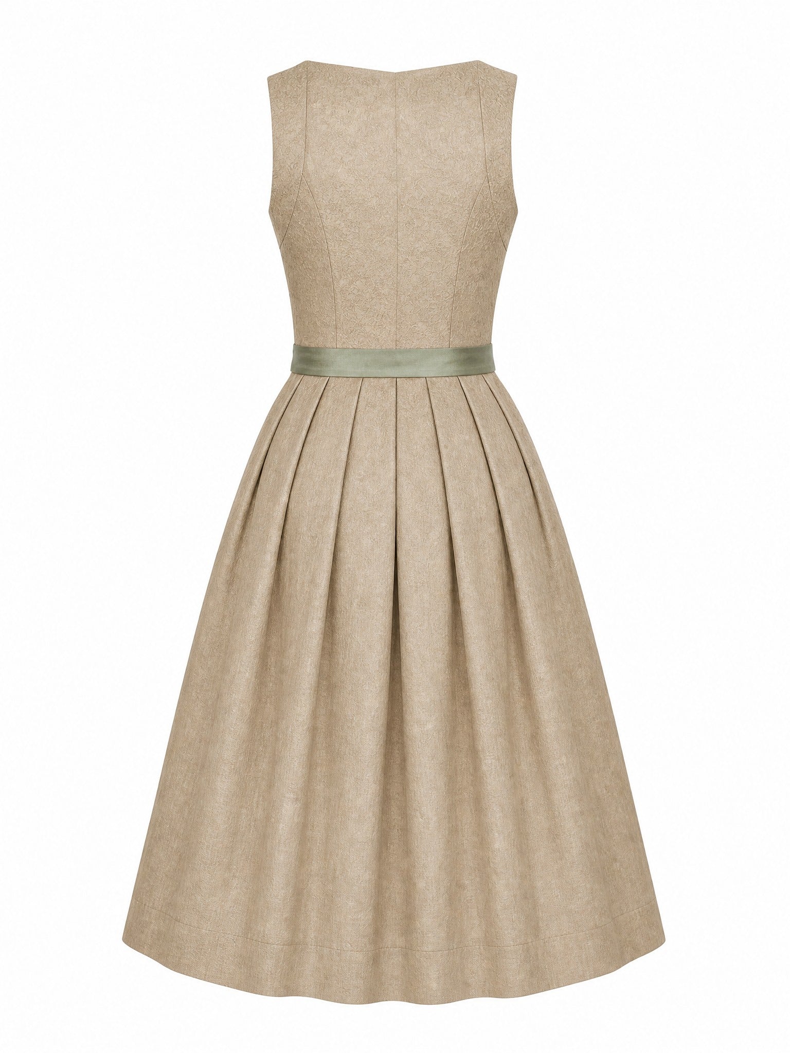 Dirndl Lena in Tonbeige mit Eukalyptusgrün Schürze - Rückansicht