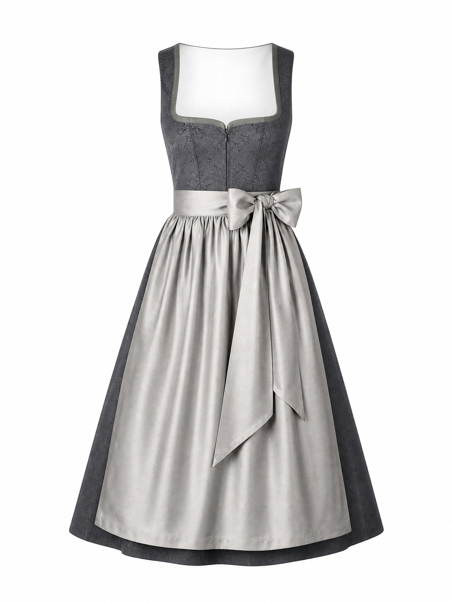 Dirndl Nela in Graphit mit Perlgrau Schürze - Vorderansicht