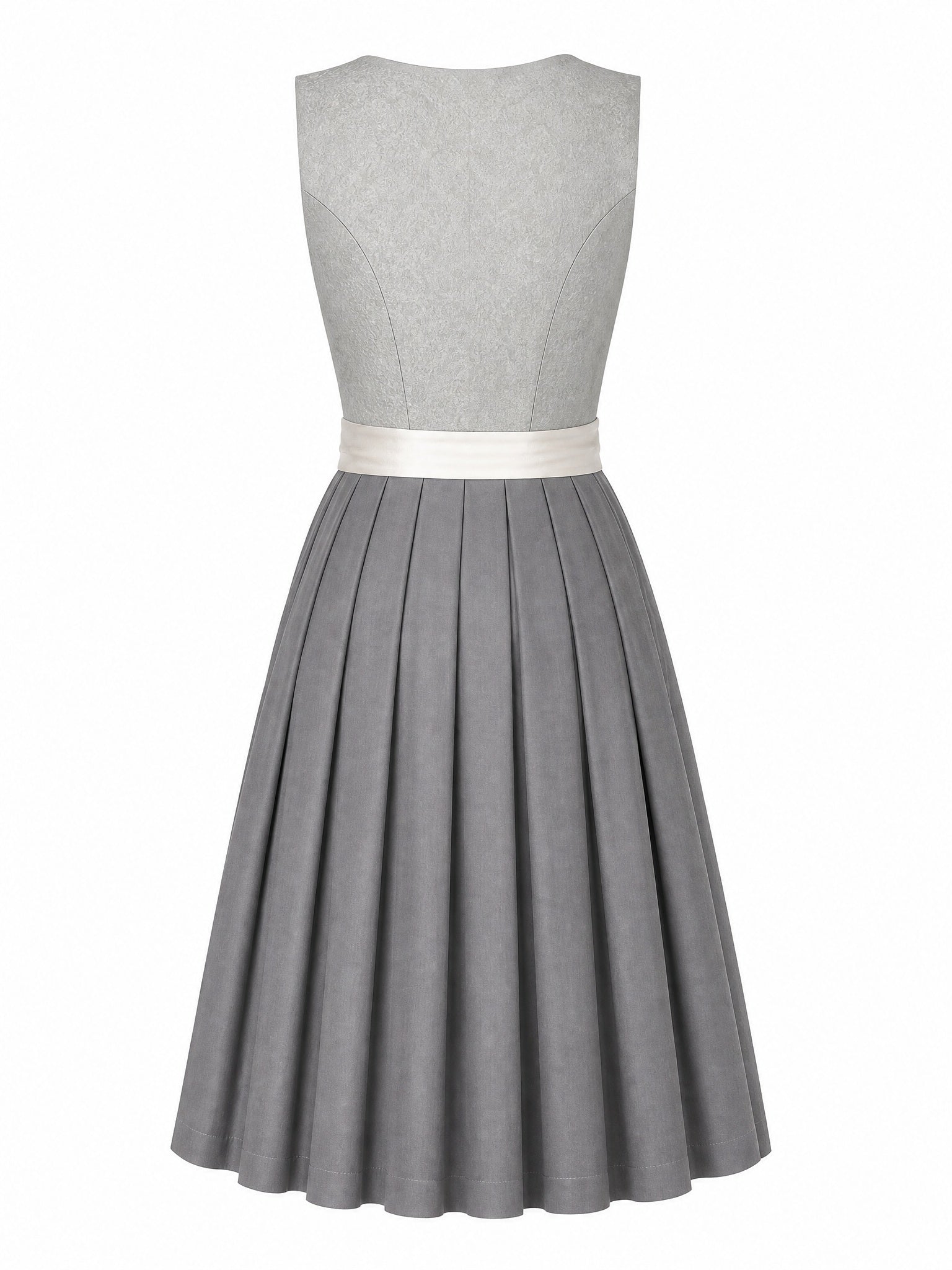 Dirndl Helena in Perlgrau mit Elfenbein Schürze - Rückansicht