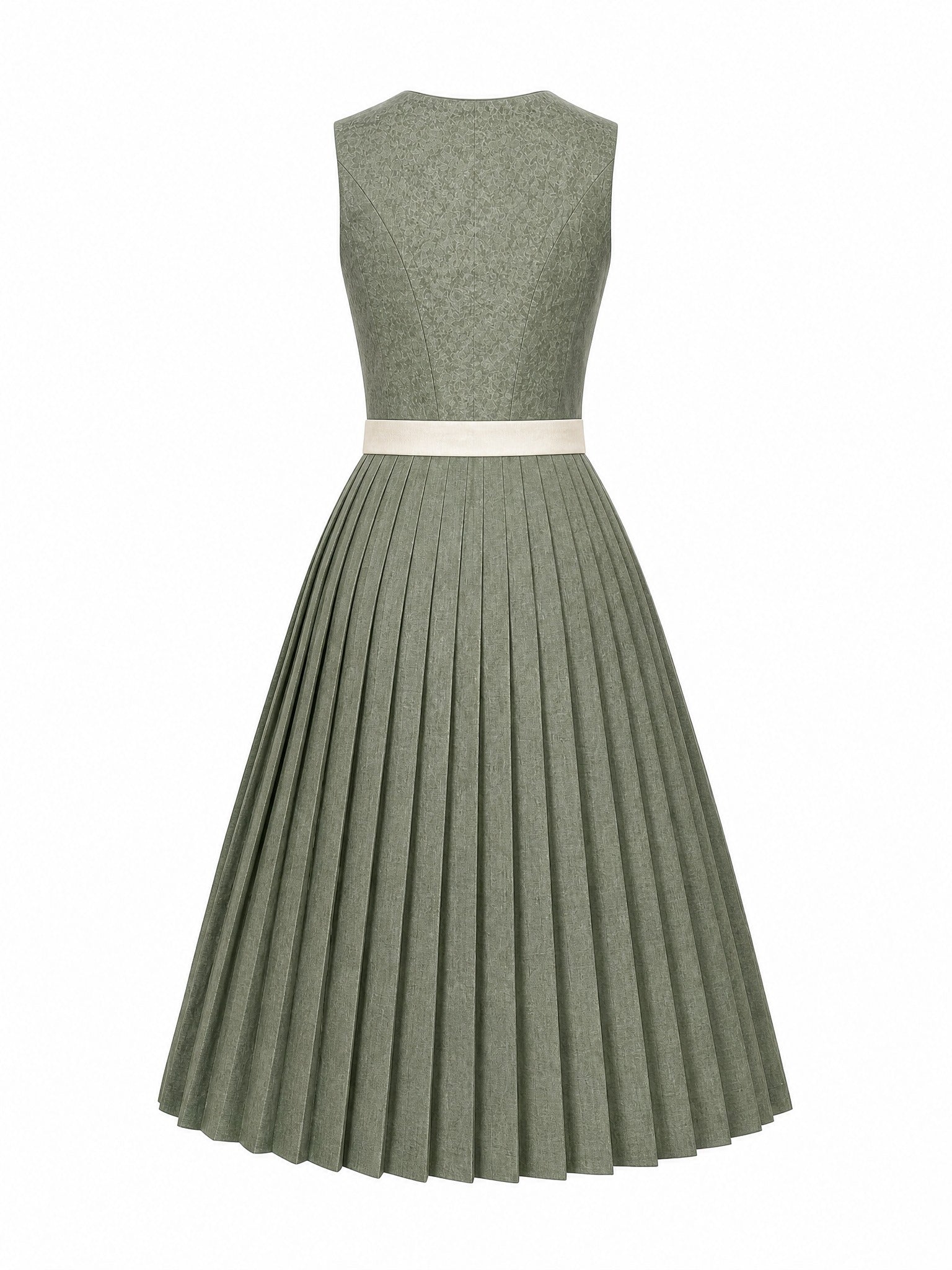Dirndl Romy in Mineralgrün mit Elfenbein Schürze - Rückansicht