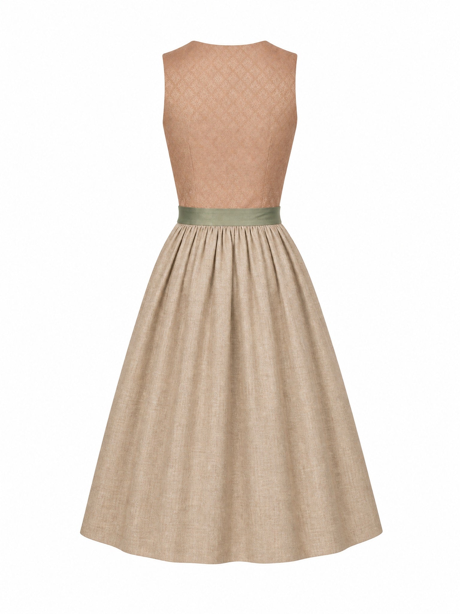 Dirndl Carla in Tonbeige mit Eukalyptusgrün Schürze - Rückansicht
