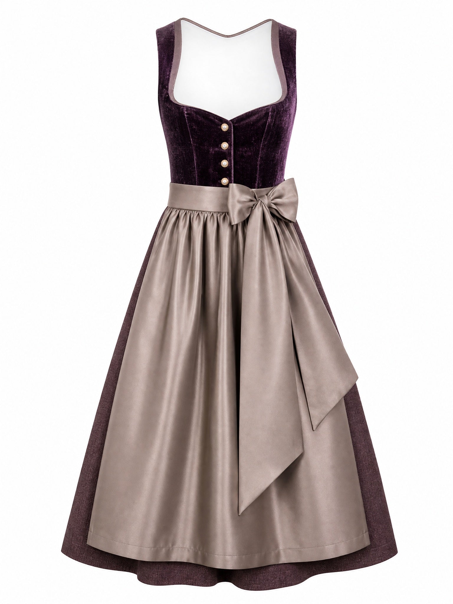 Dirndl Alina in Brombeere mit Taupe Schürze - Vorderansicht