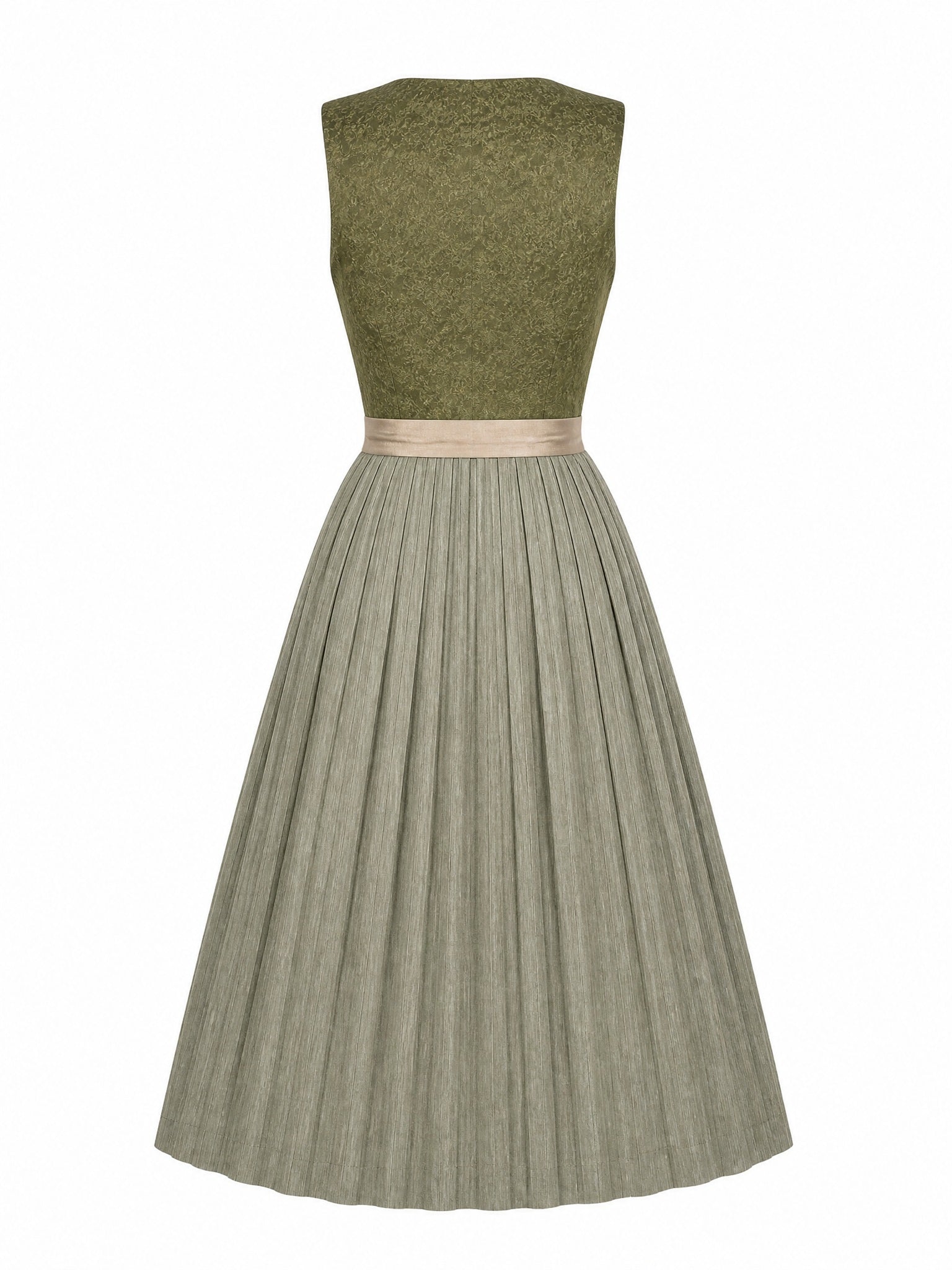 Dirndl Isabel in Moosgrün mit Warmer Sand Schürze - Rückansicht