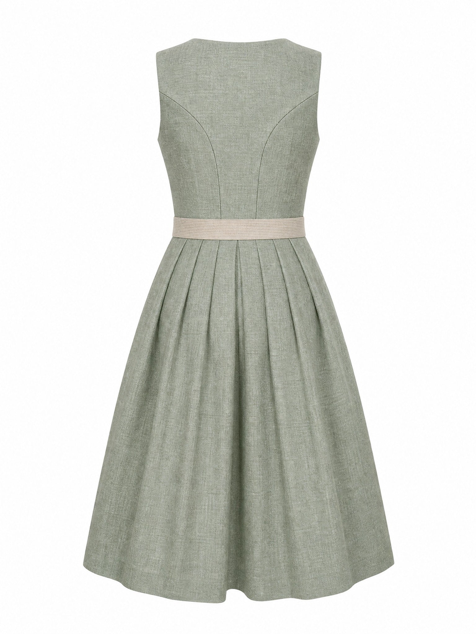 Dirndl Anna in Eukalyptusgrün mit Warmer Sand Schürze - Rückansicht