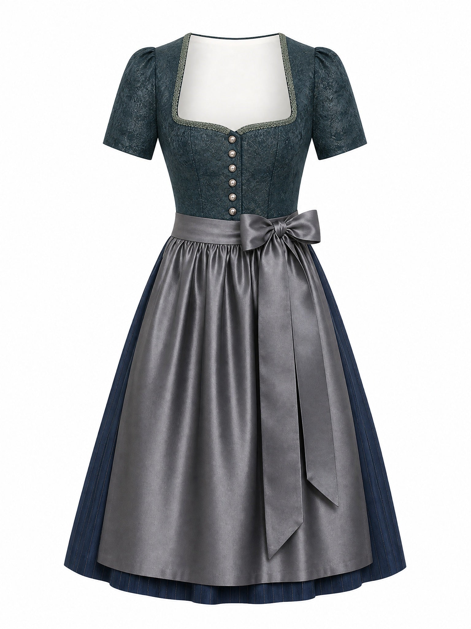 Dirndl Emma in Rauchpetrol mit Pewtergrau Schürze - Vorderansicht