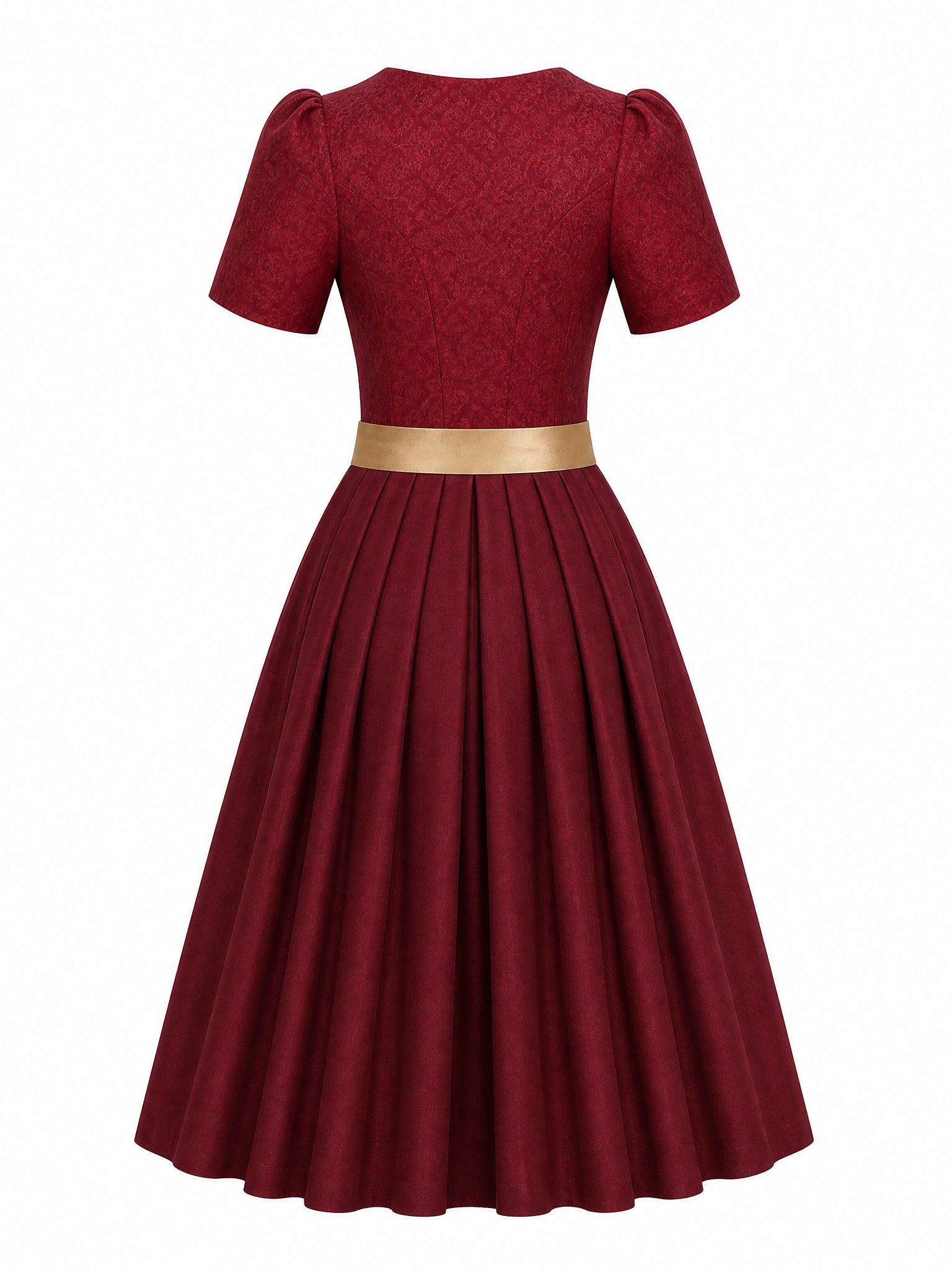 Dirndl Finja in Cranberryrot mit Antikgold Schürze - Rückansicht