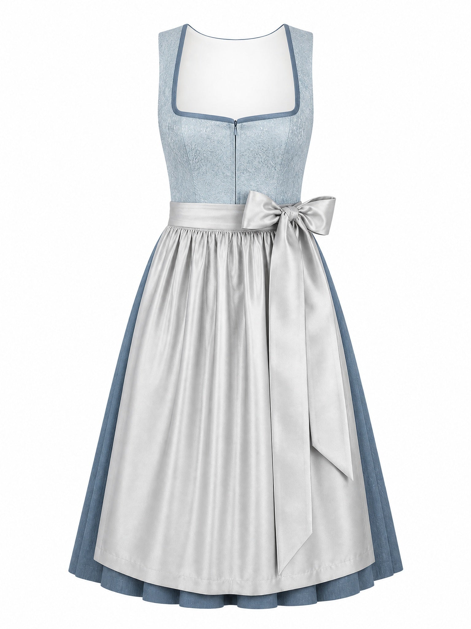 Dirndl Luisa in Puderblau mit Silber Schürze - Vorderansicht