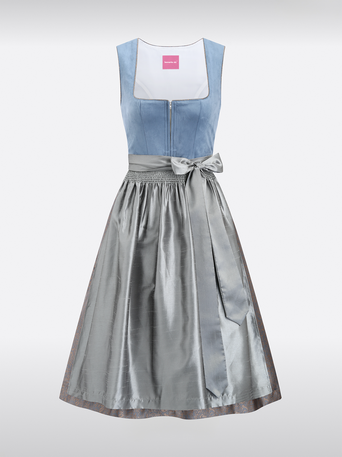 Blau Gerader Ausschnitt Reißverschluss Vorne Dirndl